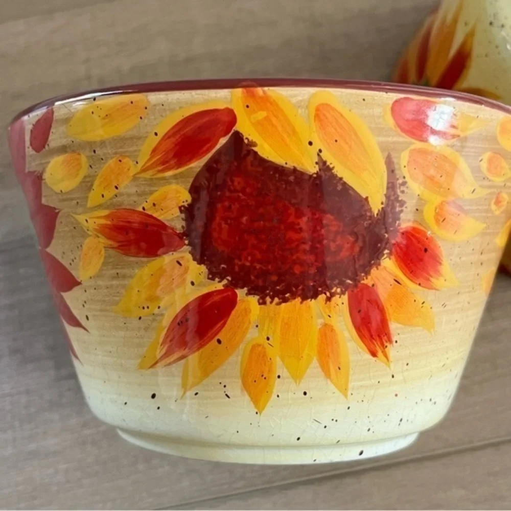 Pfaltzgraff Evening Sun Coupe 2 Cereal Bowls‎ 6" Red Yellow Sunflowers Retired - Picture 8 of 12